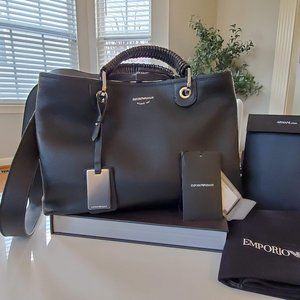 Emporio Armani Black Leather Shoulder Bag, Designer shoulder bag